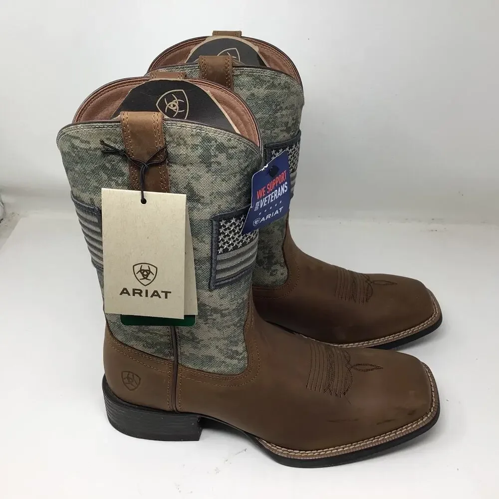Ariat Mens Sport Patriot Western Boot Size 9.5 Distressed Brown Camo Gently Used